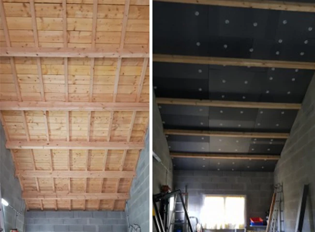 Chantier de construction extérieur avec charpente en bois en cours d'assemblage